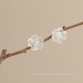 Mountain lotus leaf white crystal flower stud earrings